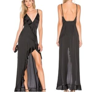 For Love And Lemons Isabella Black Ruffle Maxi Dress